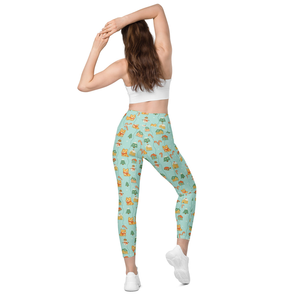 Women’s Christmas Corgi Dog Yoga Leggings With Pockets – High-Waisted, Soft Compression Active Pants