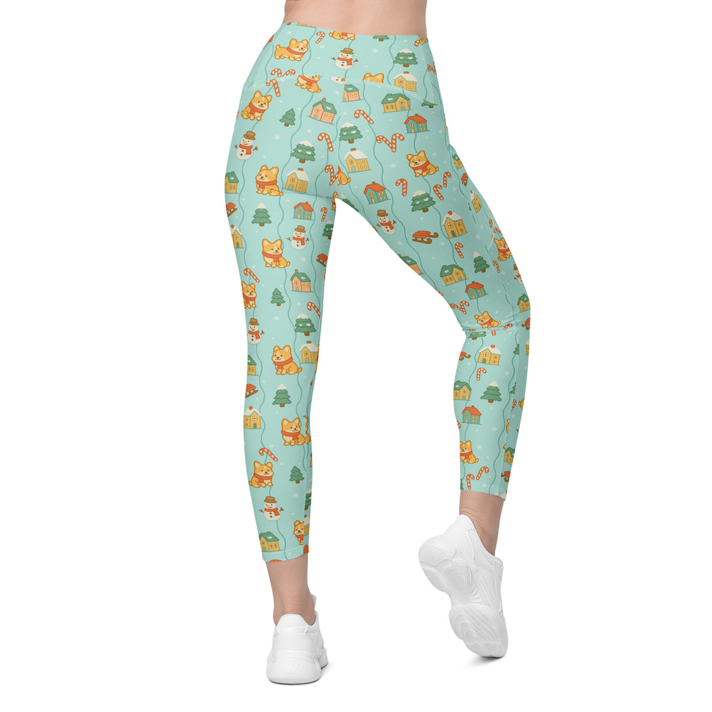 Women’s Christmas Corgi Dog Yoga Leggings With Pockets – High-Waisted, Soft Compression Active Pants