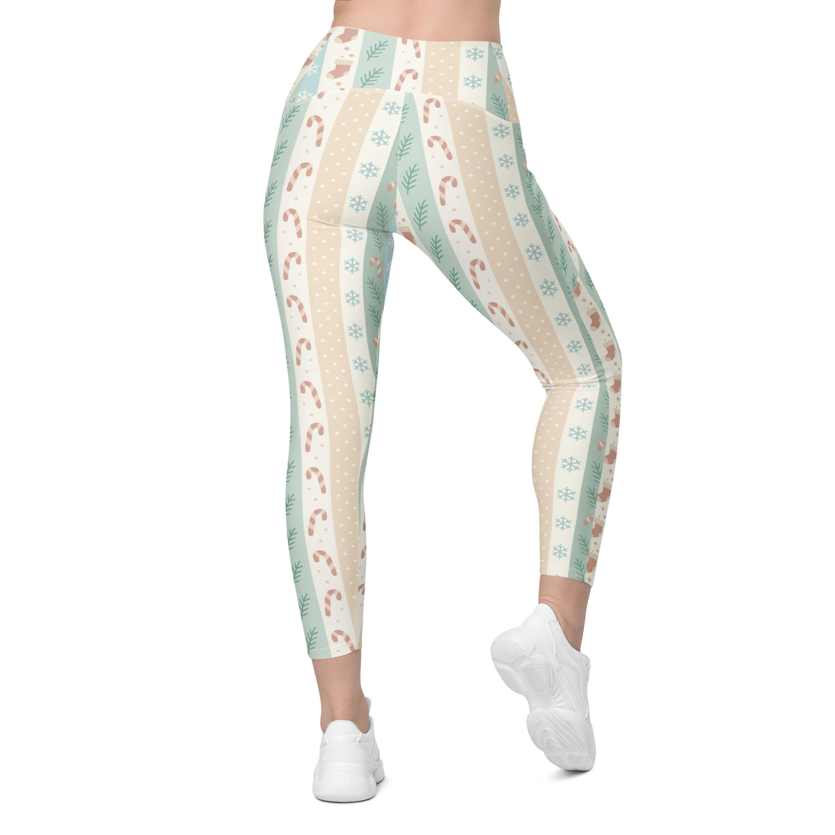 Women’s Striped Christmas Yoga Leggings With Pockets – High-Waisted, Soft Compression Active Pants