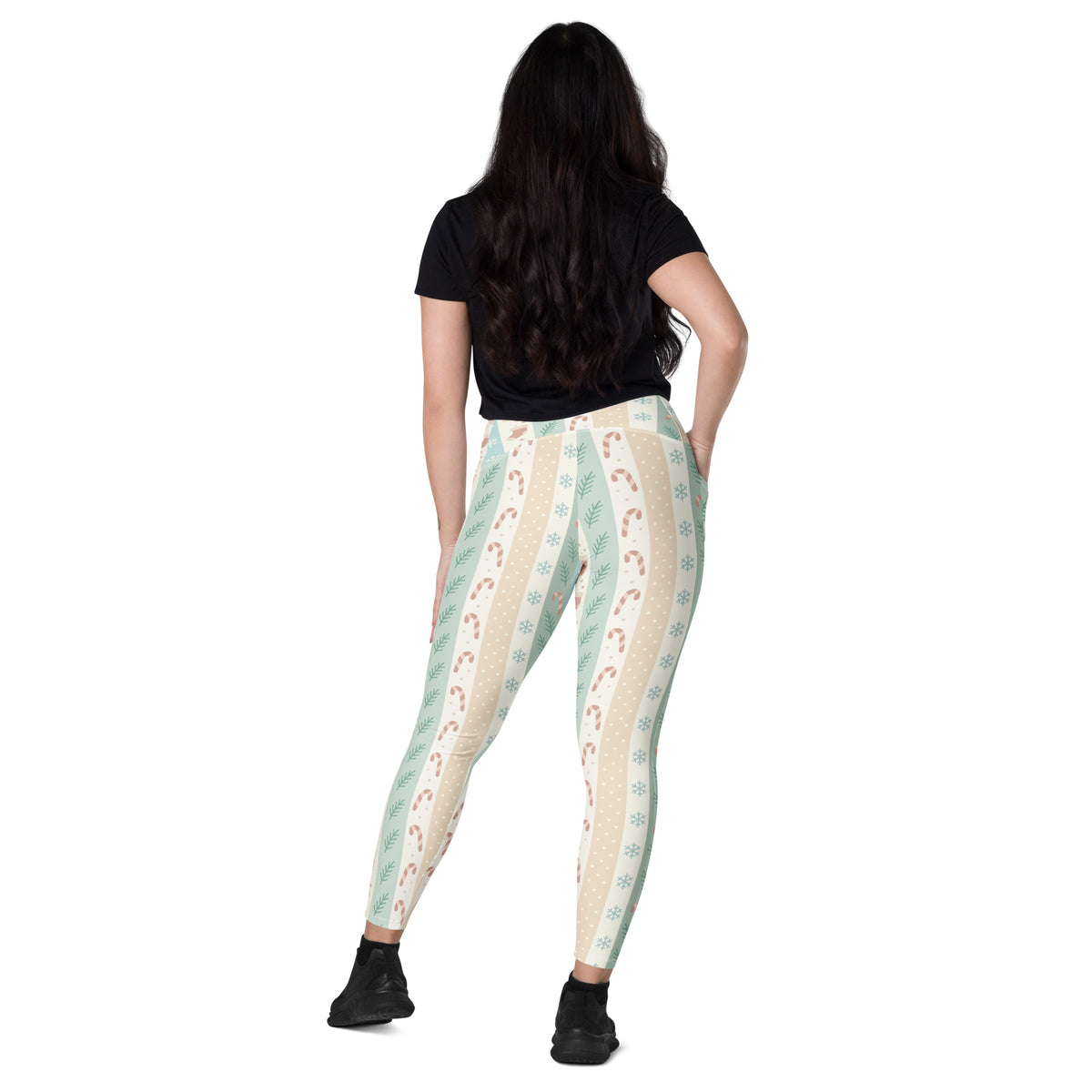 Women’s Striped Christmas Yoga Leggings With Pockets – High-Waisted, Soft Compression Active Pants