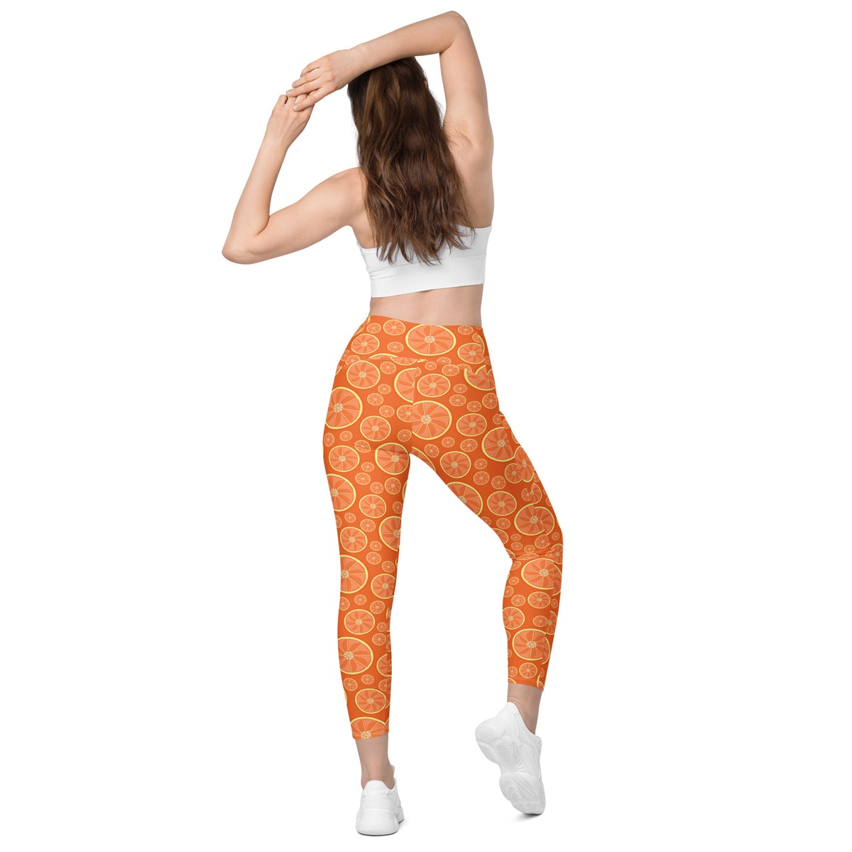 Women’s Orange Citrus Yoga Leggings With Pockets – High-Waisted, Soft Compression Active Pants
