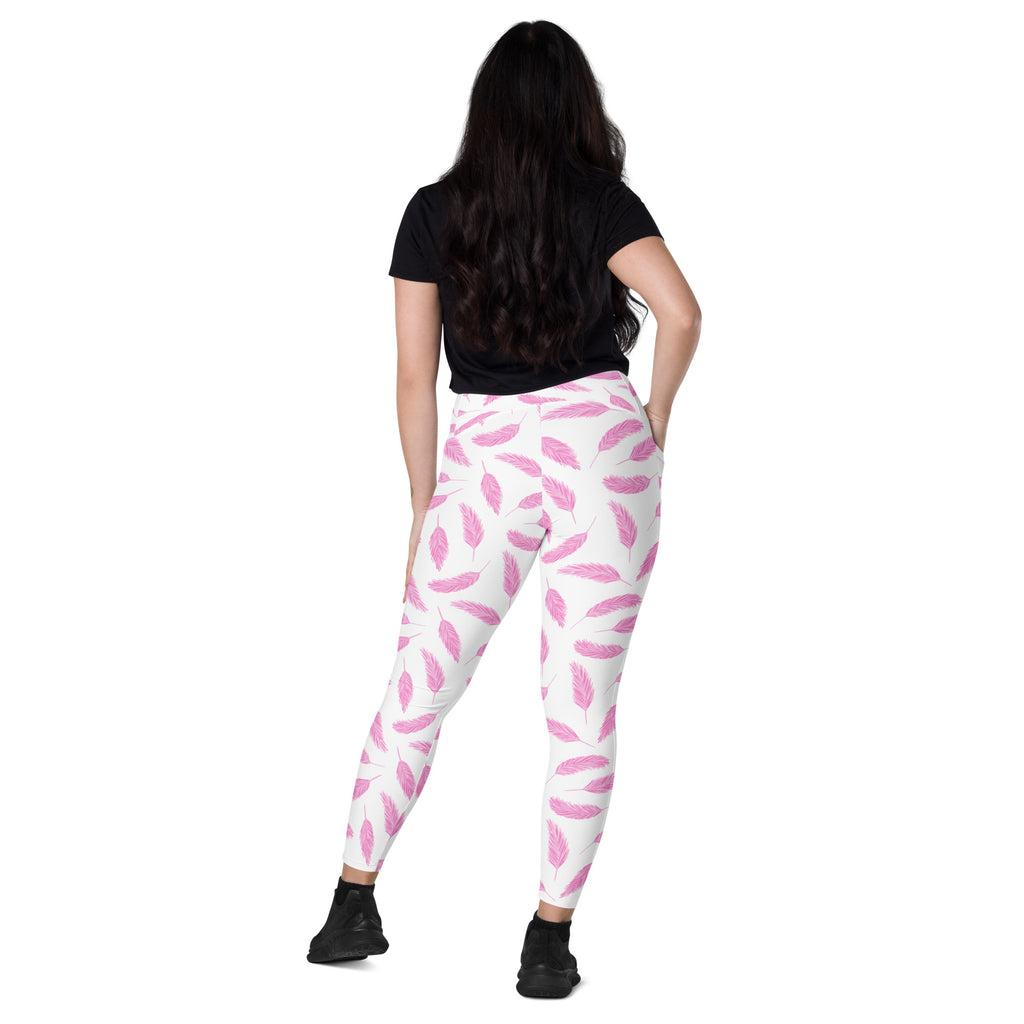 Women’s Pink Flamingo Feather Yoga Leggings With Pockets – High-Waisted, Soft Compression Active Pants