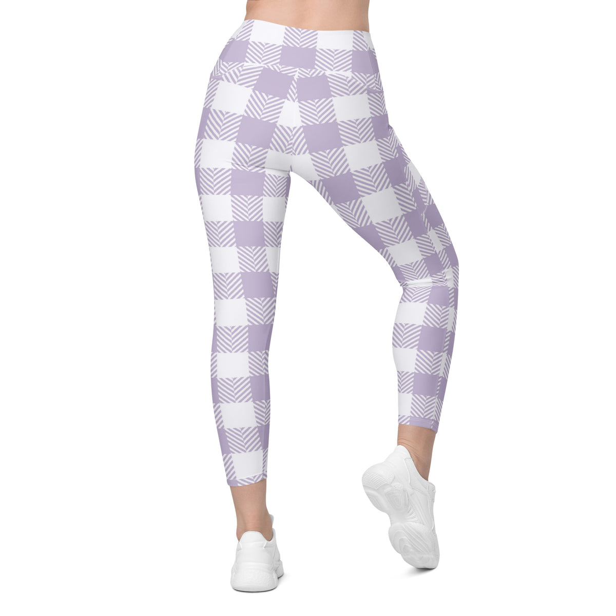 Women’s Lavender Gingham Yoga Leggings With Pockets – High-Waisted, Soft Compression Active Pants