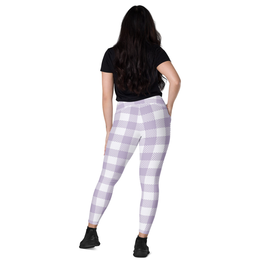 Women’s Lavender Gingham Yoga Leggings With Pockets – High-Waisted, Soft Compression Active Pants