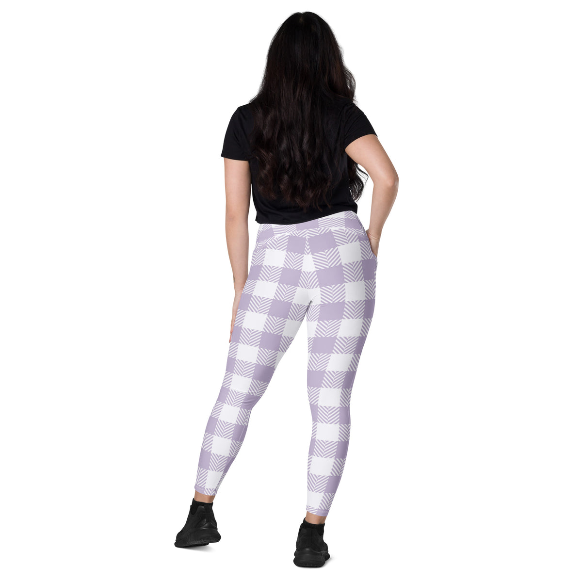 Women’s Lavender Gingham Yoga Leggings With Pockets – High-Waisted, Soft Compression Active Pants