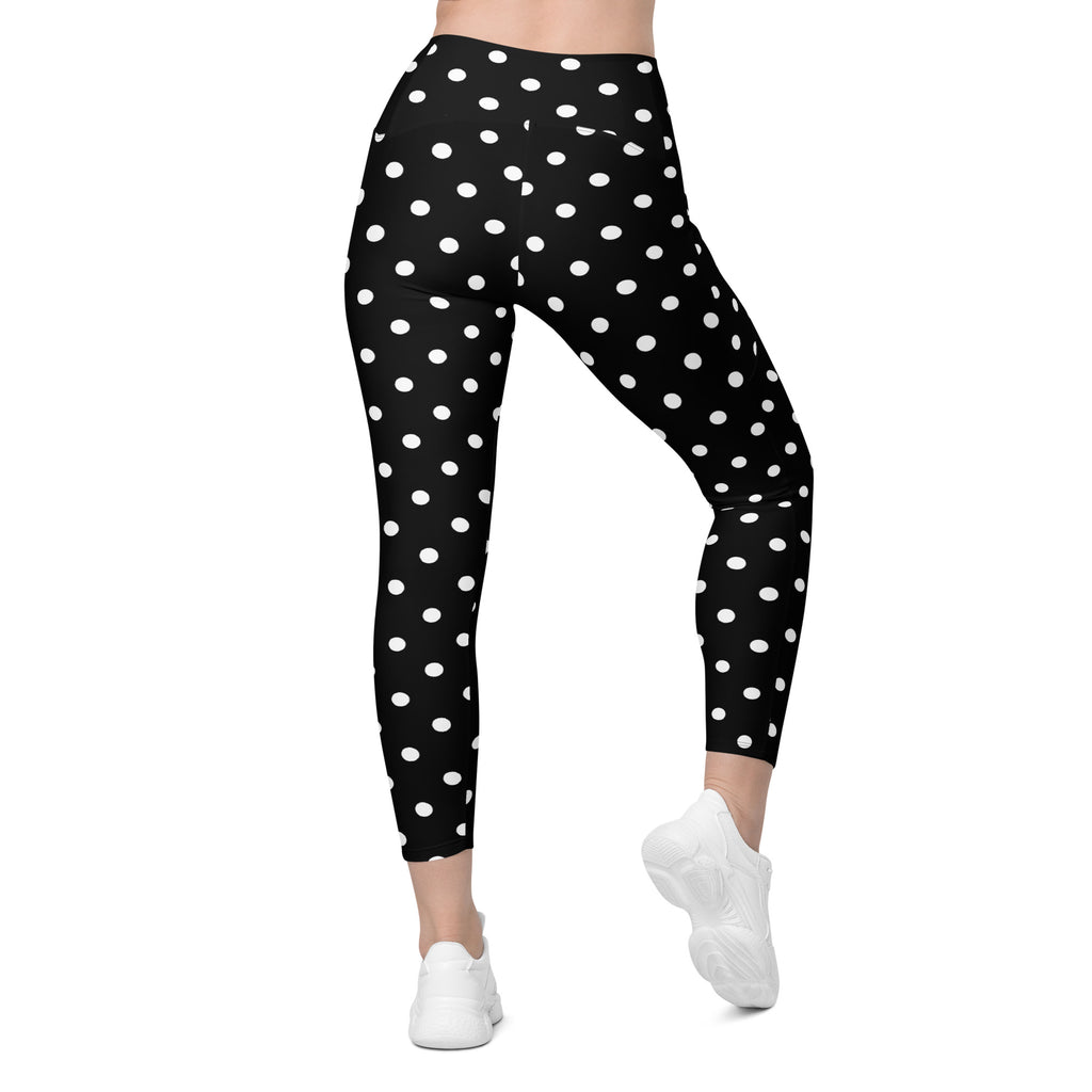 Women’s Black Polka Dot Yoga Leggings With Pockets – High-Waisted, Soft Compression Active Pants