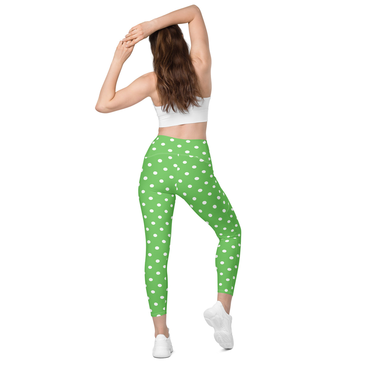 Women’s Green Polka Dot Yoga Leggings With Pockets – High-Waisted, Soft Compression Active Pants