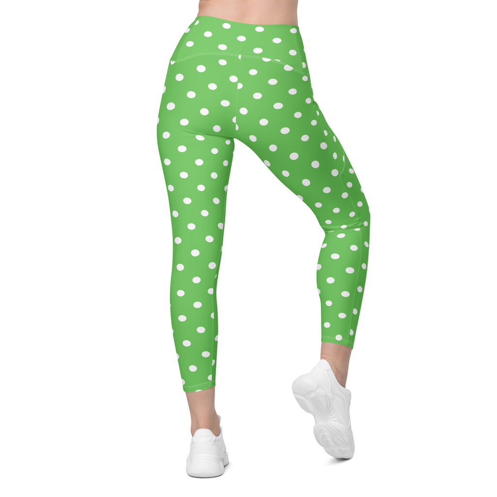 Women’s Green Polka Dot Yoga Leggings With Pockets – High-Waisted, Soft Compression Active Pants