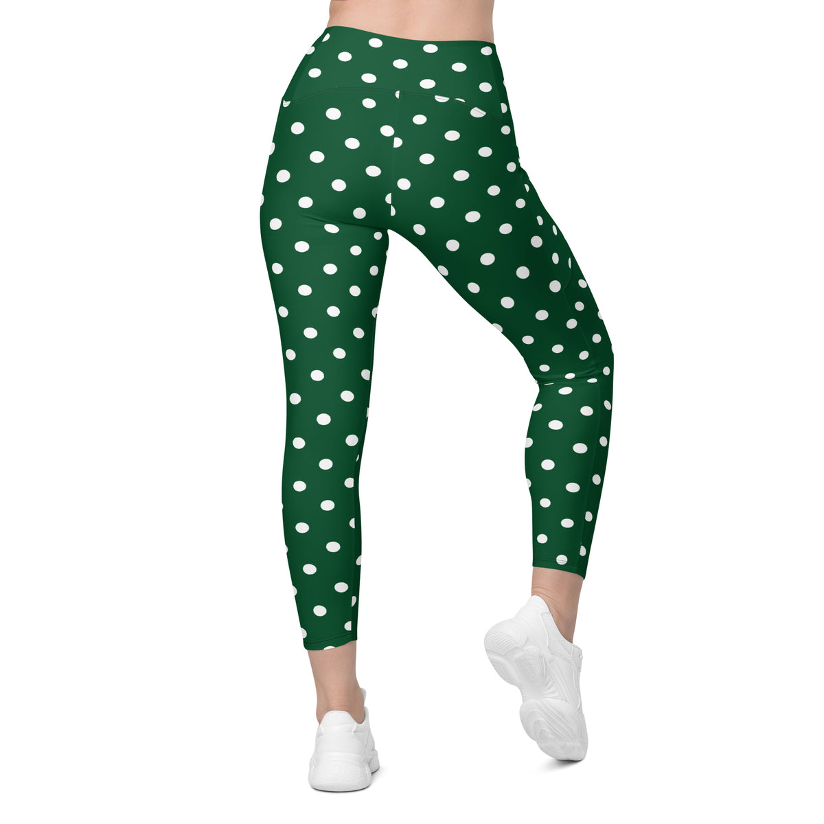 Women’s Forest Green Polka Dot Yoga Leggings With Pockets – High-Waisted, Soft Compression Active Pants