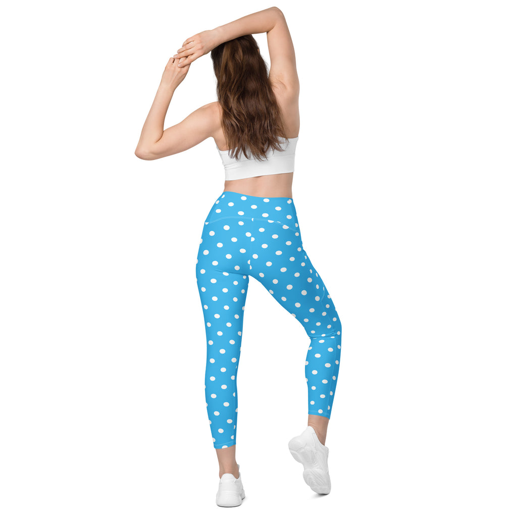 Women’s Sky Blue Polka Dot Yoga Leggings With Pockets – High-Waisted, Soft Compression Active Pants