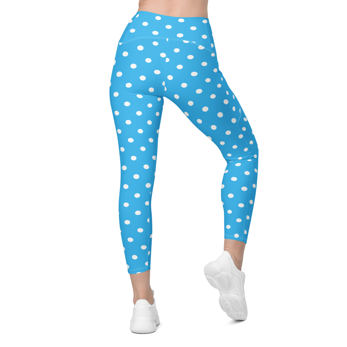 Women’s Sky Blue Polka Dot Yoga Leggings With Pockets – High-Waisted, Soft Compression Active Pants