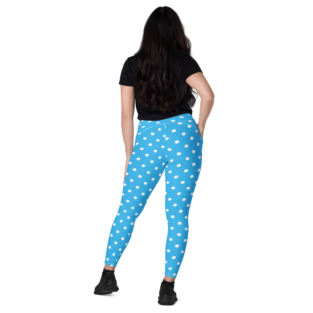 Women’s Sky Blue Polka Dot Yoga Leggings With Pockets – High-Waisted, Soft Compression Active Pants