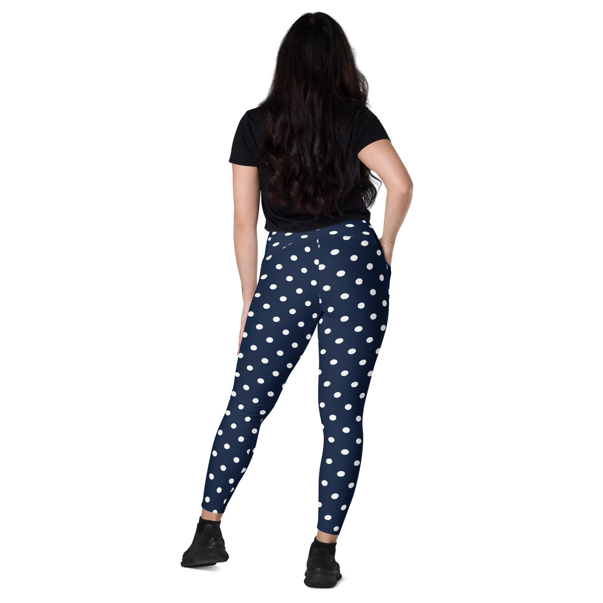 Women’s Navy Blue Polka Dot Yoga Leggings With Pockets – High-Waisted, Soft Compression Active Pants