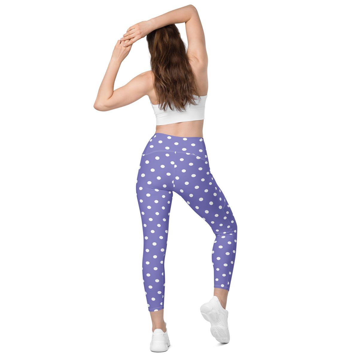 Women’s Purple Polka Dot Yoga Leggings With Pockets – High-Waisted, Soft Compression Active Pants