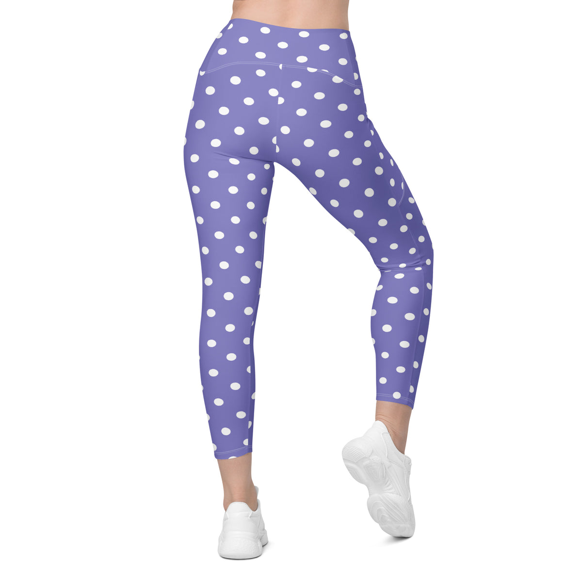 Women’s Purple Polka Dot Yoga Leggings With Pockets – High-Waisted, Soft Compression Active Pants