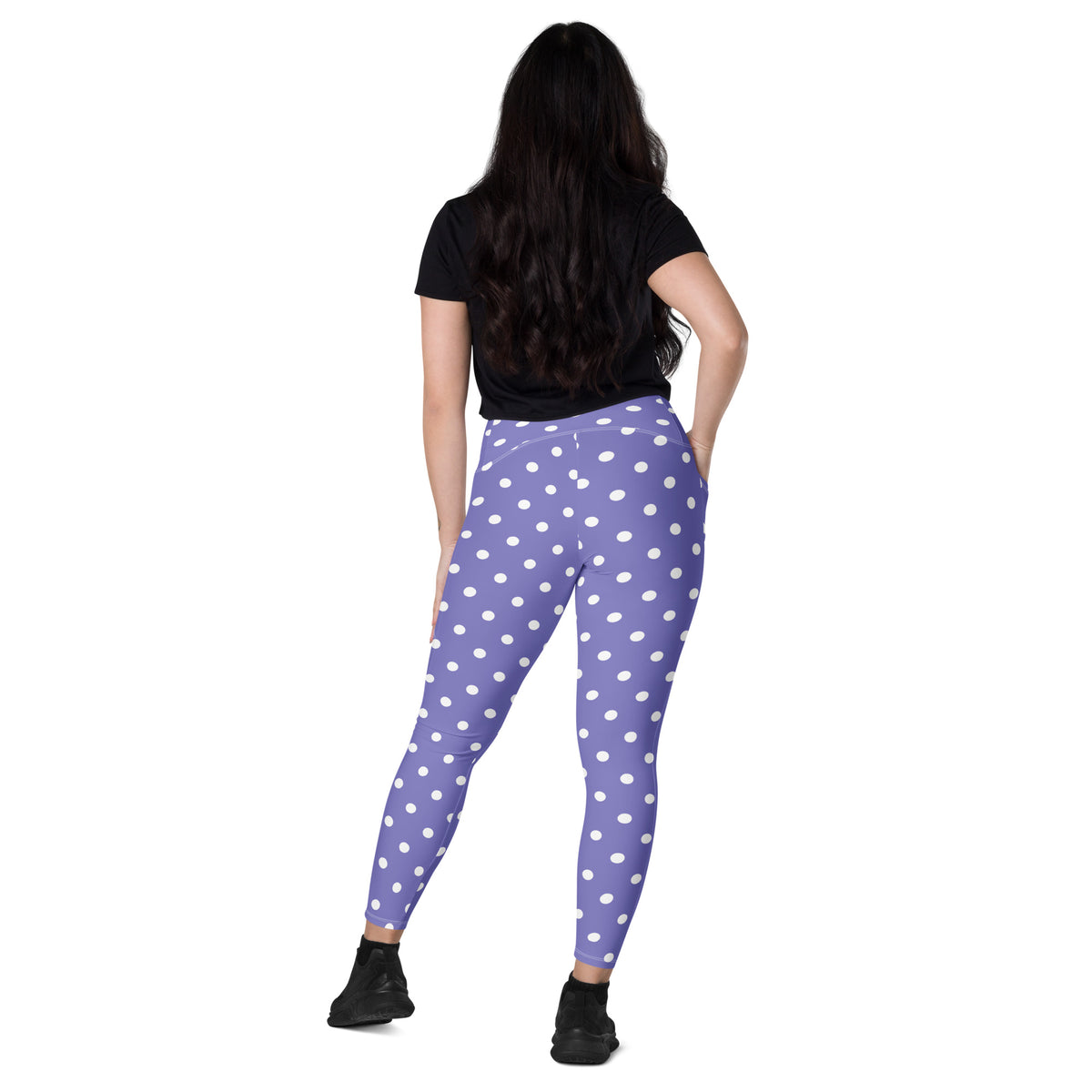 Women’s Purple Polka Dot Yoga Leggings With Pockets – High-Waisted, Soft Compression Active Pants