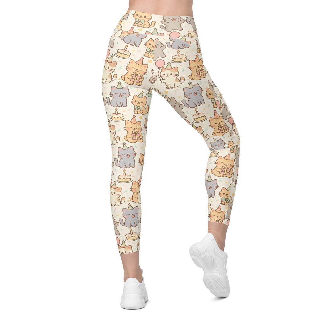 Women’s Kitten Birthday Yoga Leggings With Pockets – High-Waisted, Soft Compression Active Pants