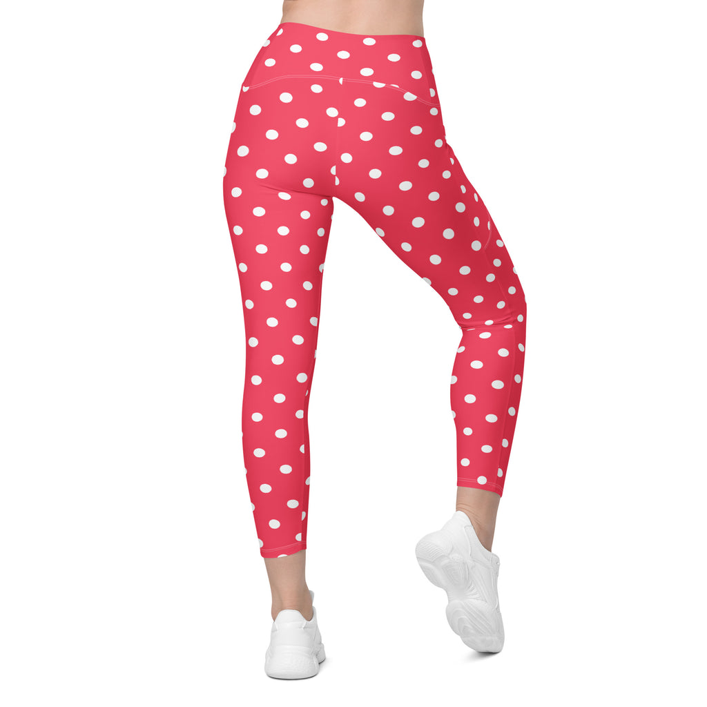 Women’s Bright Pink Polka Dot Yoga Leggings With Pockets – High-Waisted, Soft Compression Active Pants