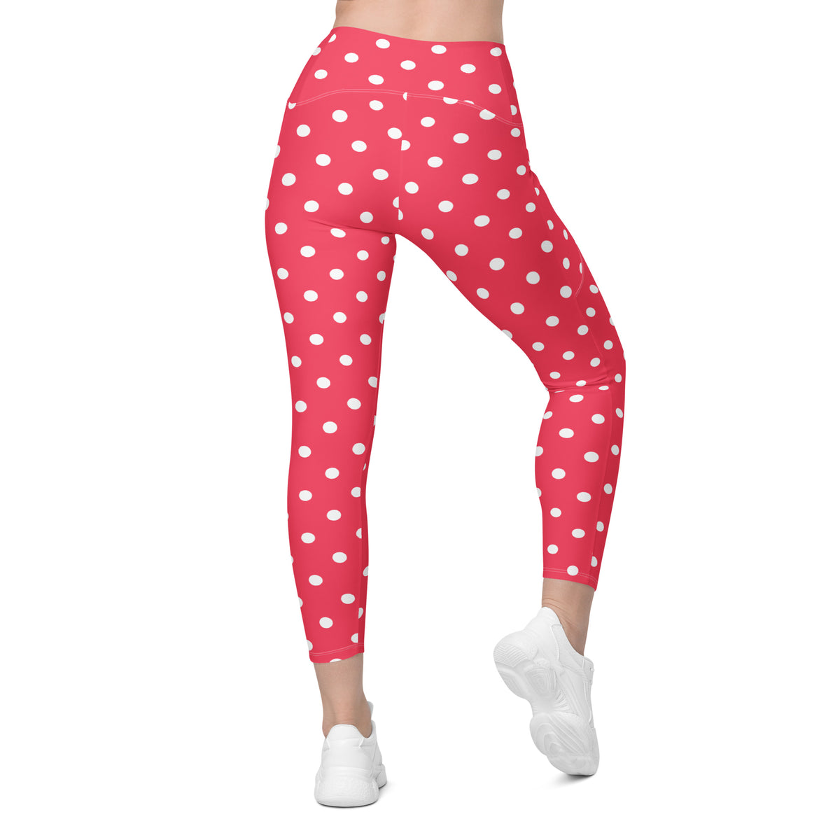Women’s Bright Pink Polka Dot Yoga Leggings With Pockets – High-Waisted, Soft Compression Active Pants