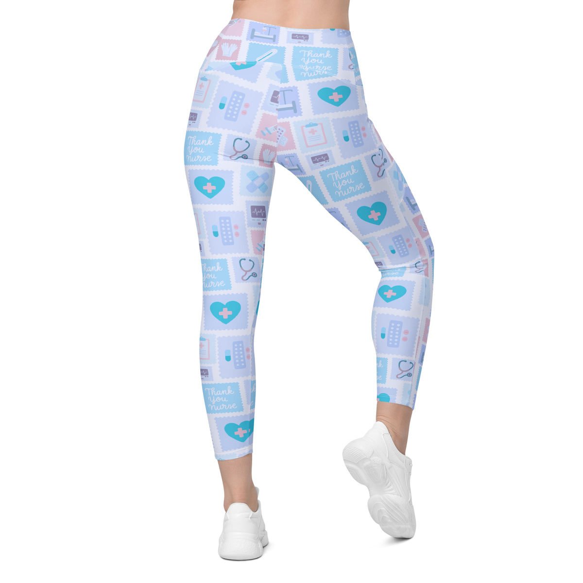 Women’s Blue Nurse Icon Yoga Leggings With Pockets – High-Waisted, Soft Compression Active Pants
