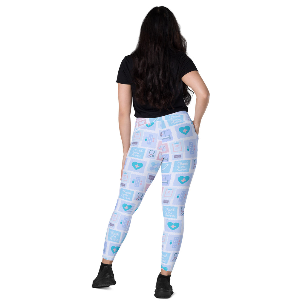 Women’s Blue Nurse Icon Yoga Leggings With Pockets – High-Waisted, Soft Compression Active Pants