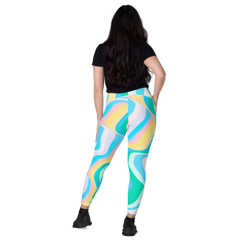 Women’s Pastel Rainbow Wave Yoga Leggings With Pockets – High-Waisted, Soft Compression Active Pants