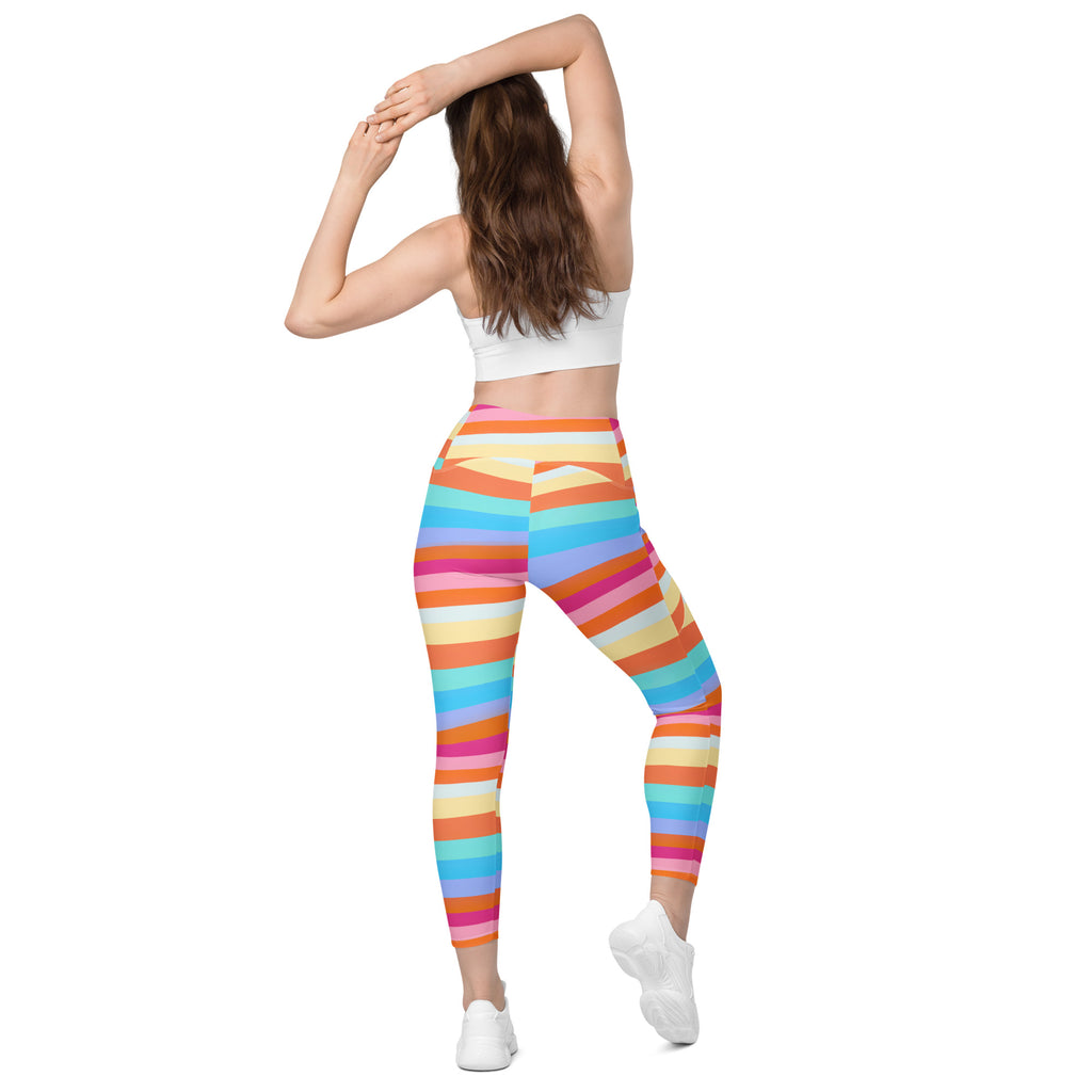 Women’s Colorful Striped Waves Yoga Leggings With Pockets – High-Waisted, Soft Compression Active Pants
