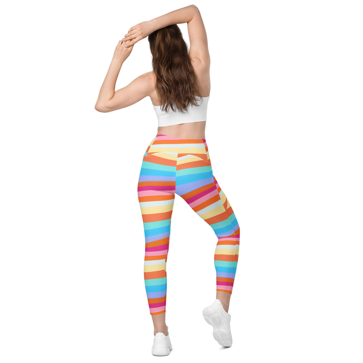 Women’s Colorful Striped Waves Yoga Leggings With Pockets – High-Waisted, Soft Compression Active Pants