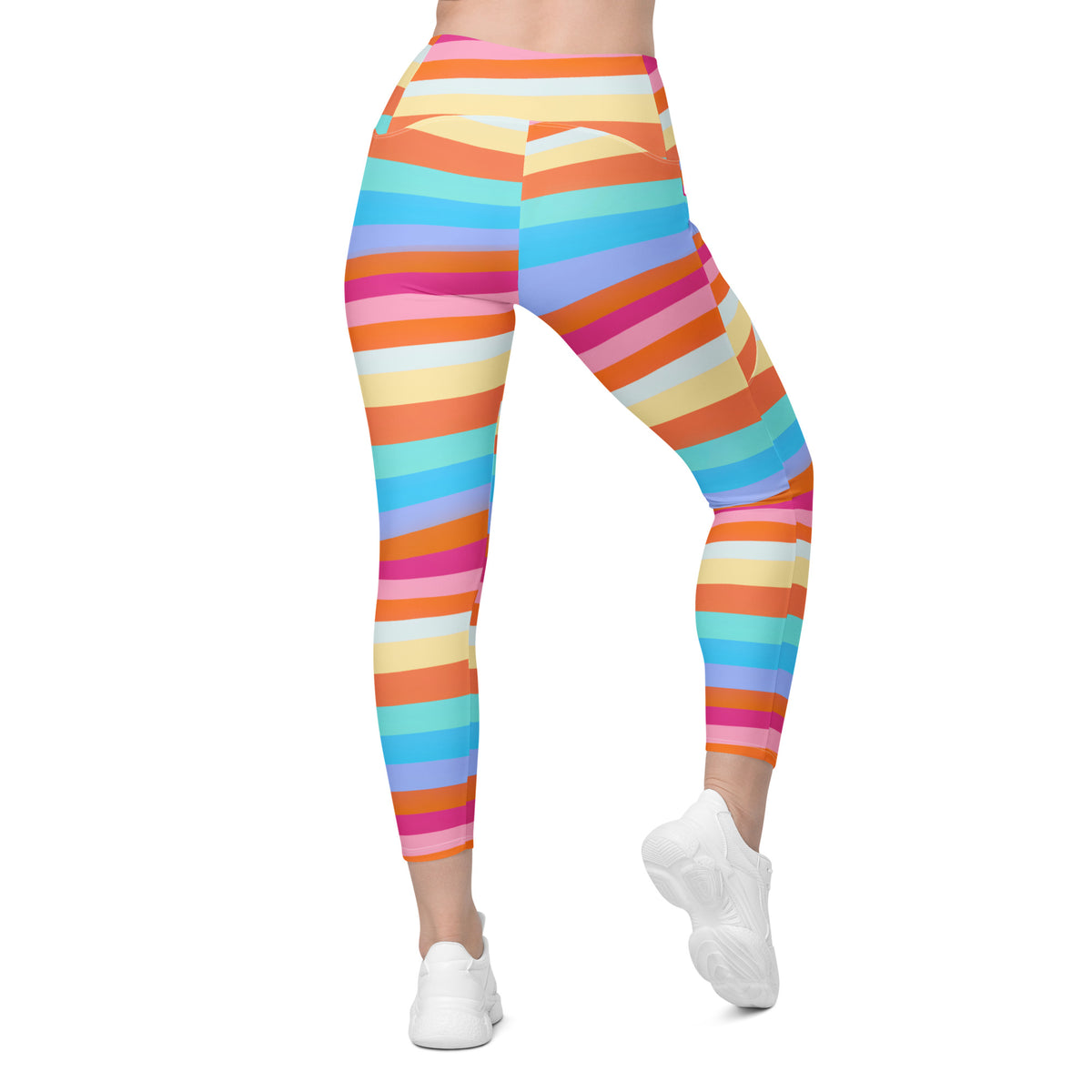 Women’s Colorful Striped Waves Yoga Leggings With Pockets – High-Waisted, Soft Compression Active Pants