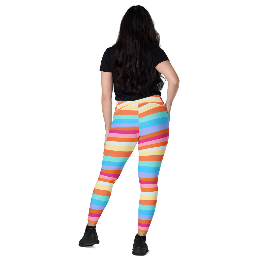 Women’s Colorful Striped Waves Yoga Leggings With Pockets – High-Waisted, Soft Compression Active Pants