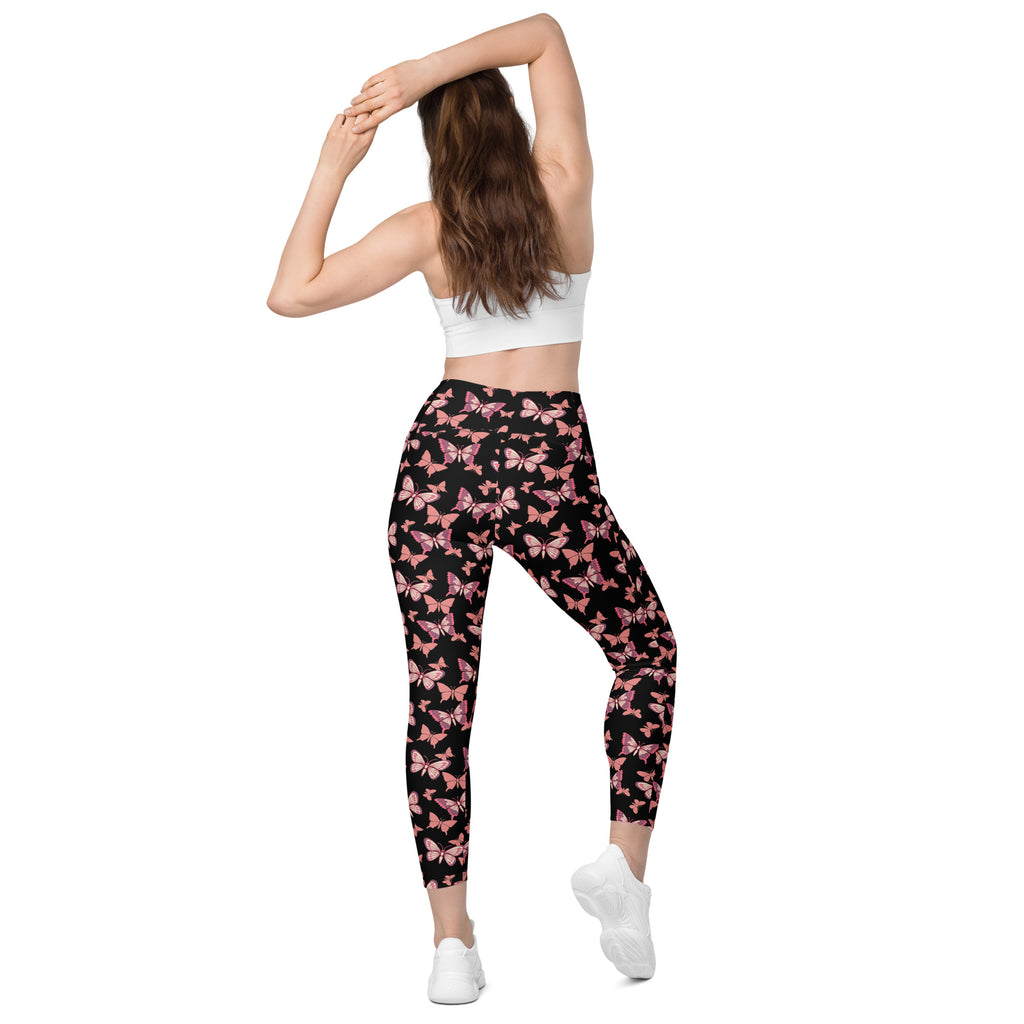 Women’s Vibrant Pink Butterfly Yoga Leggings With Pockets – High-Waisted, Soft Compression Active Pants
