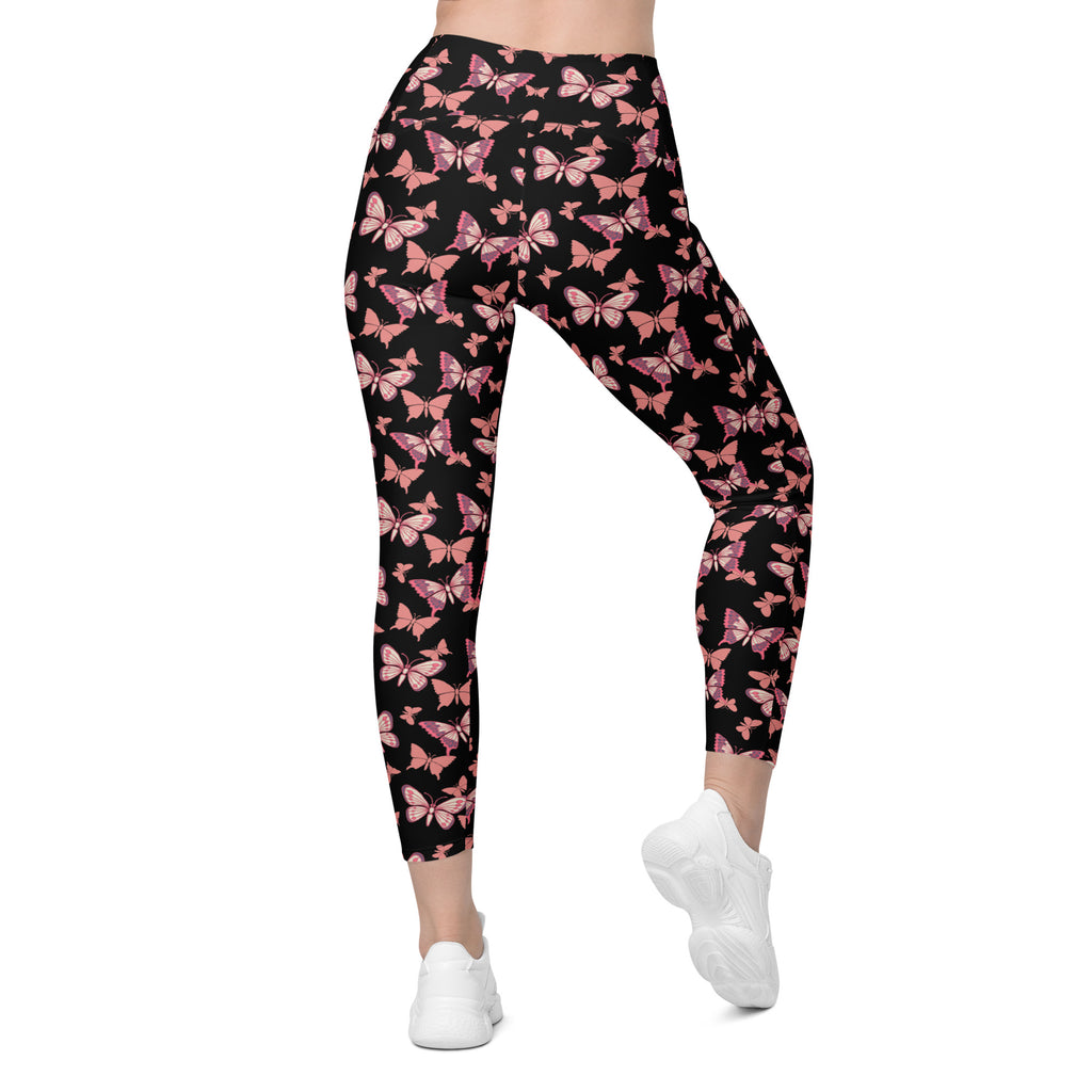 Women’s Vibrant Pink Butterfly Yoga Leggings With Pockets – High-Waisted, Soft Compression Active Pants