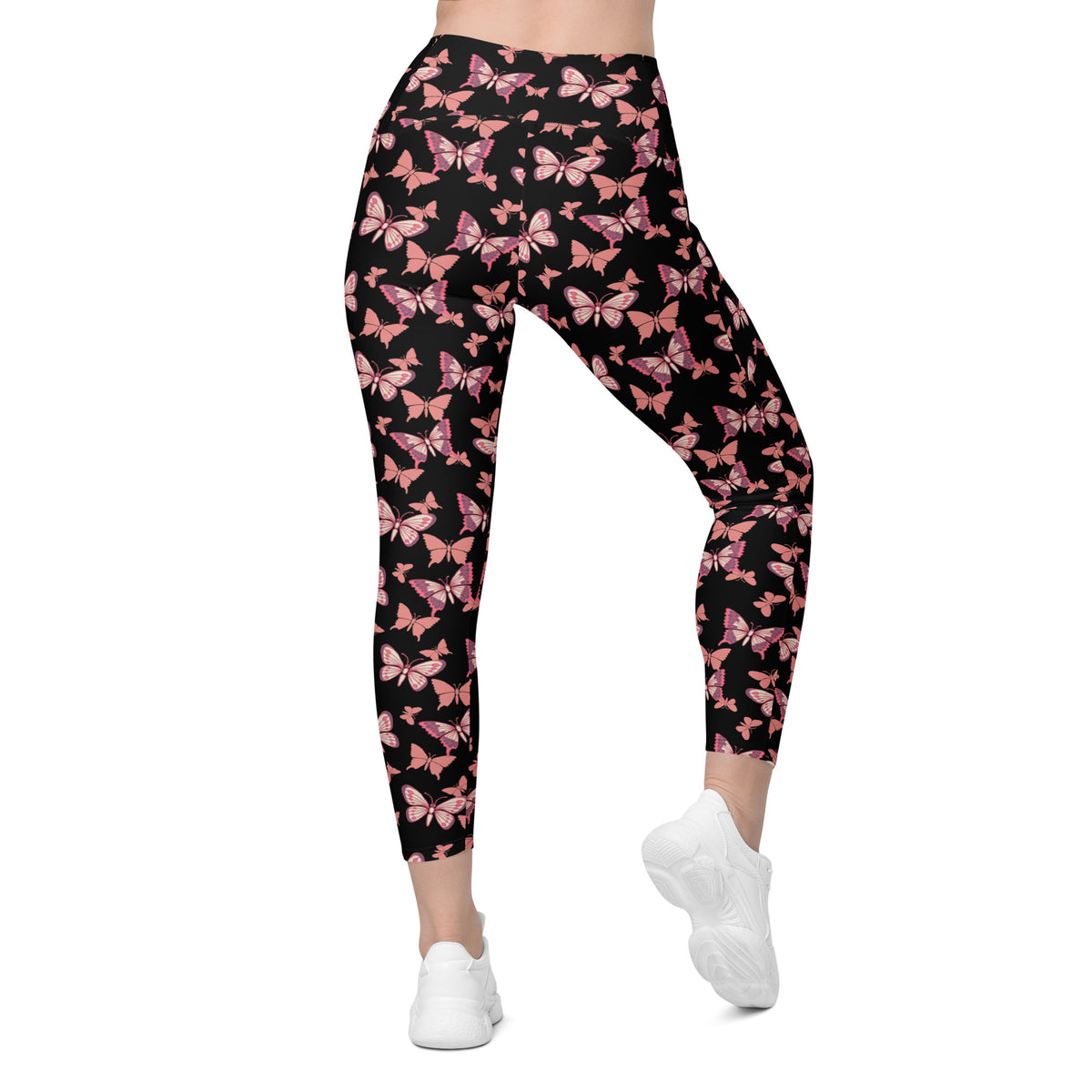 Women’s Vibrant Pink Butterfly Yoga Leggings With Pockets – High-Waisted, Soft Compression Active Pants