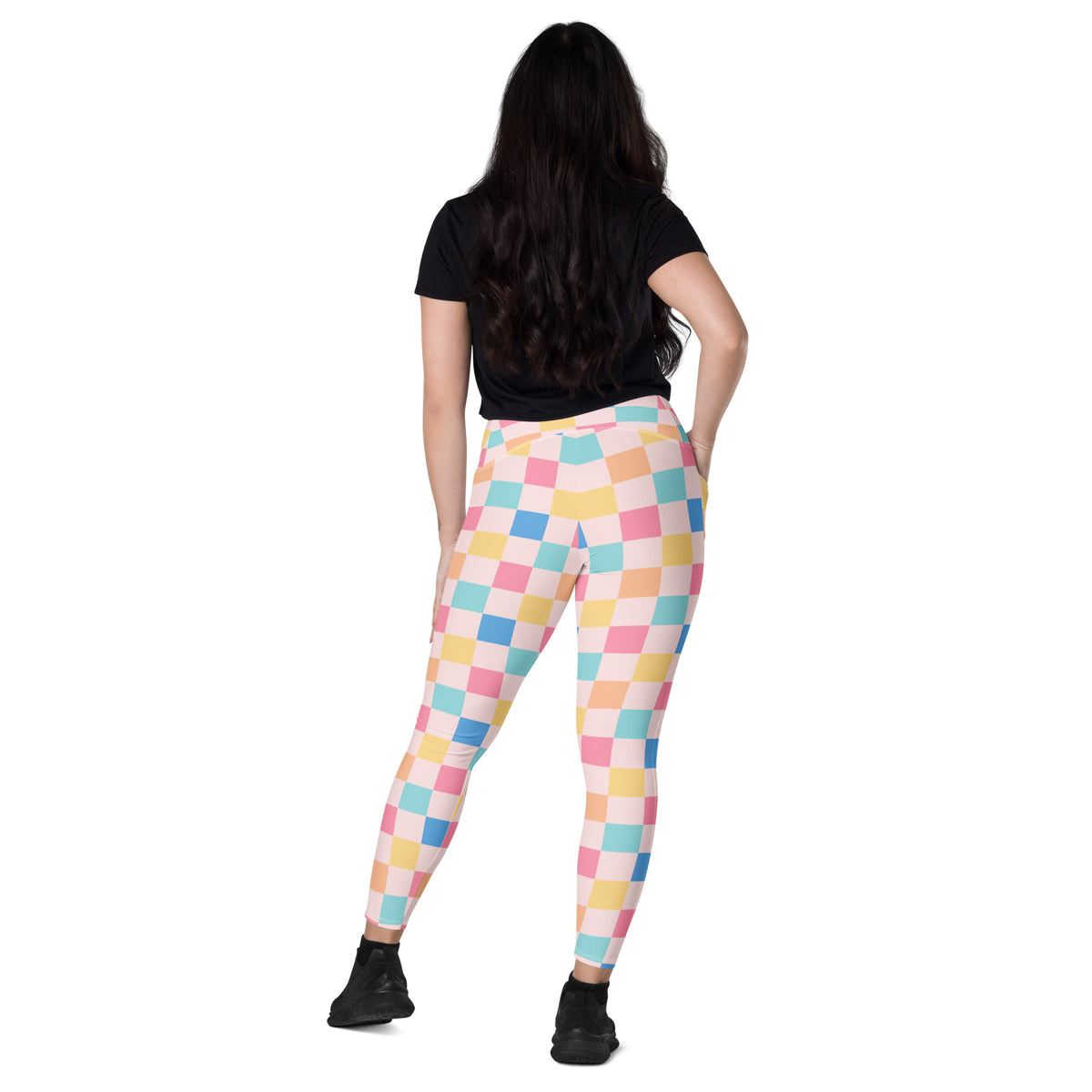 Women’s Colorful Pastel Checkered Yoga Leggings With Pockets – High-Waisted, Soft Compression Active Pants