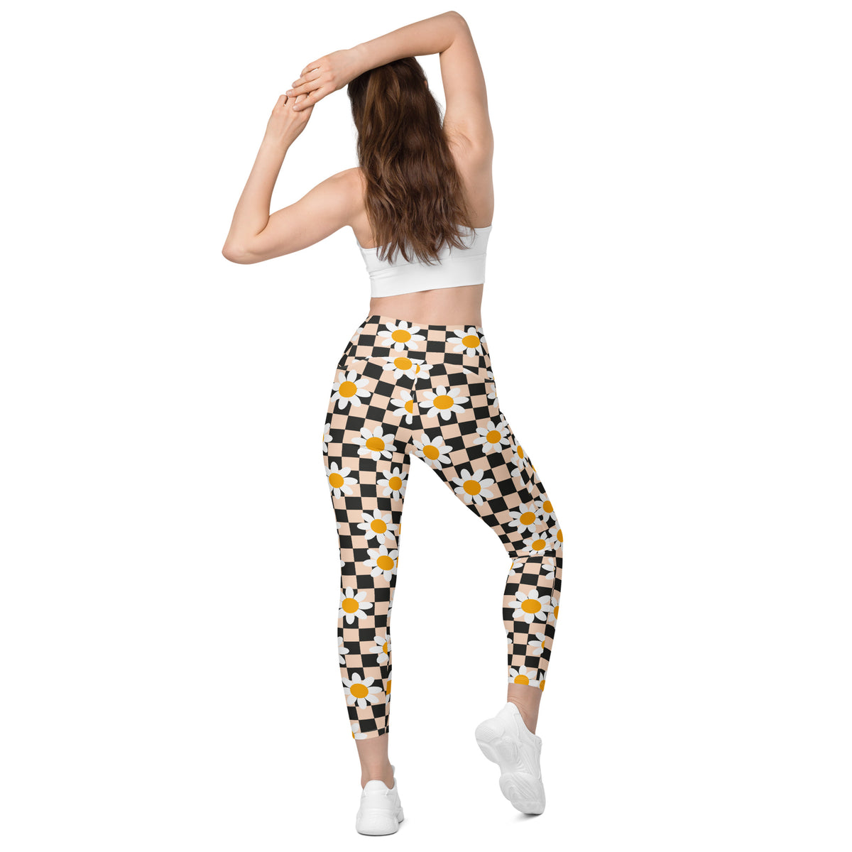 Women’s Daisy Checkered Yoga Leggings With Pockets – High-Waisted, Soft Compression Active Pants