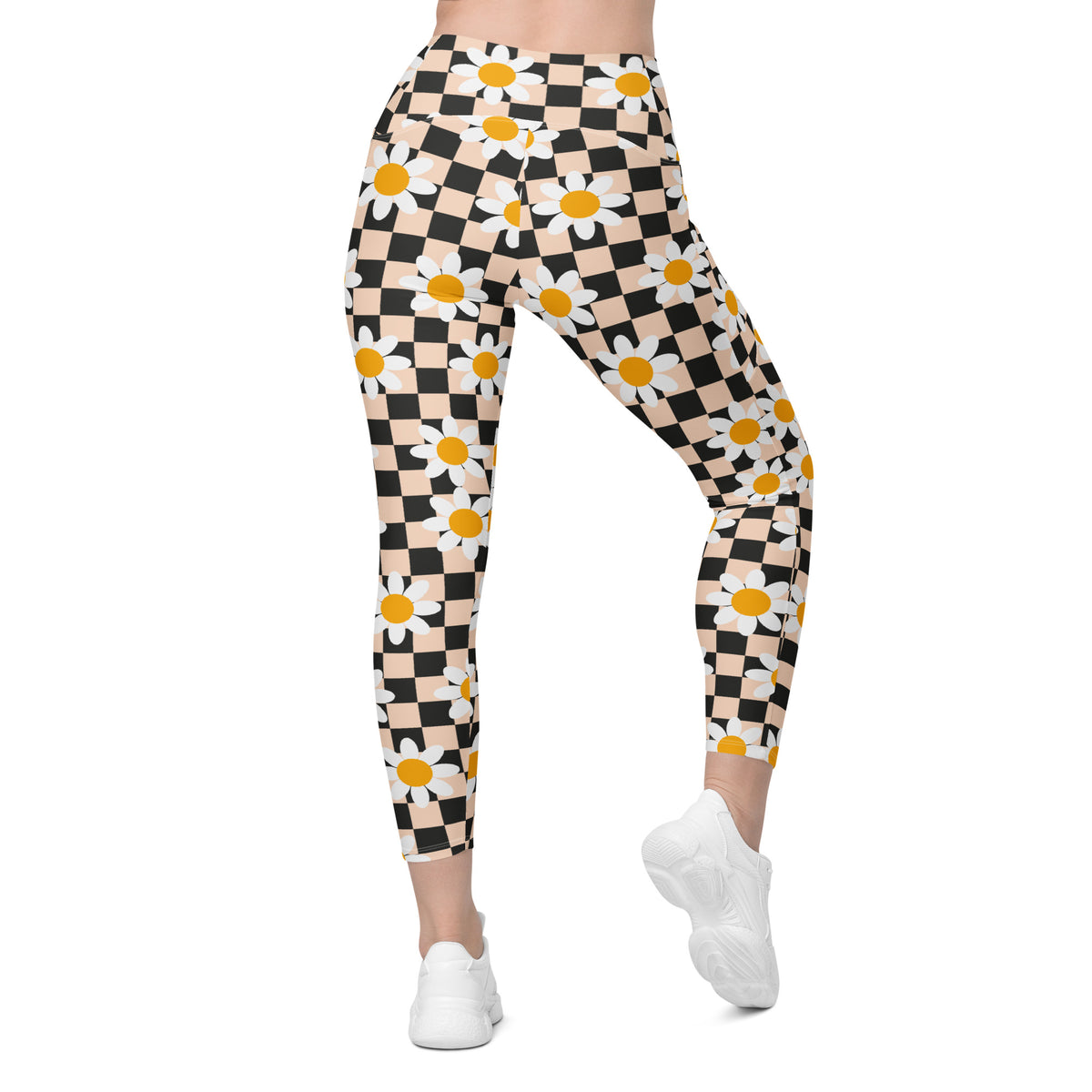 Women’s Daisy Checkered Yoga Leggings With Pockets – High-Waisted, Soft Compression Active Pants