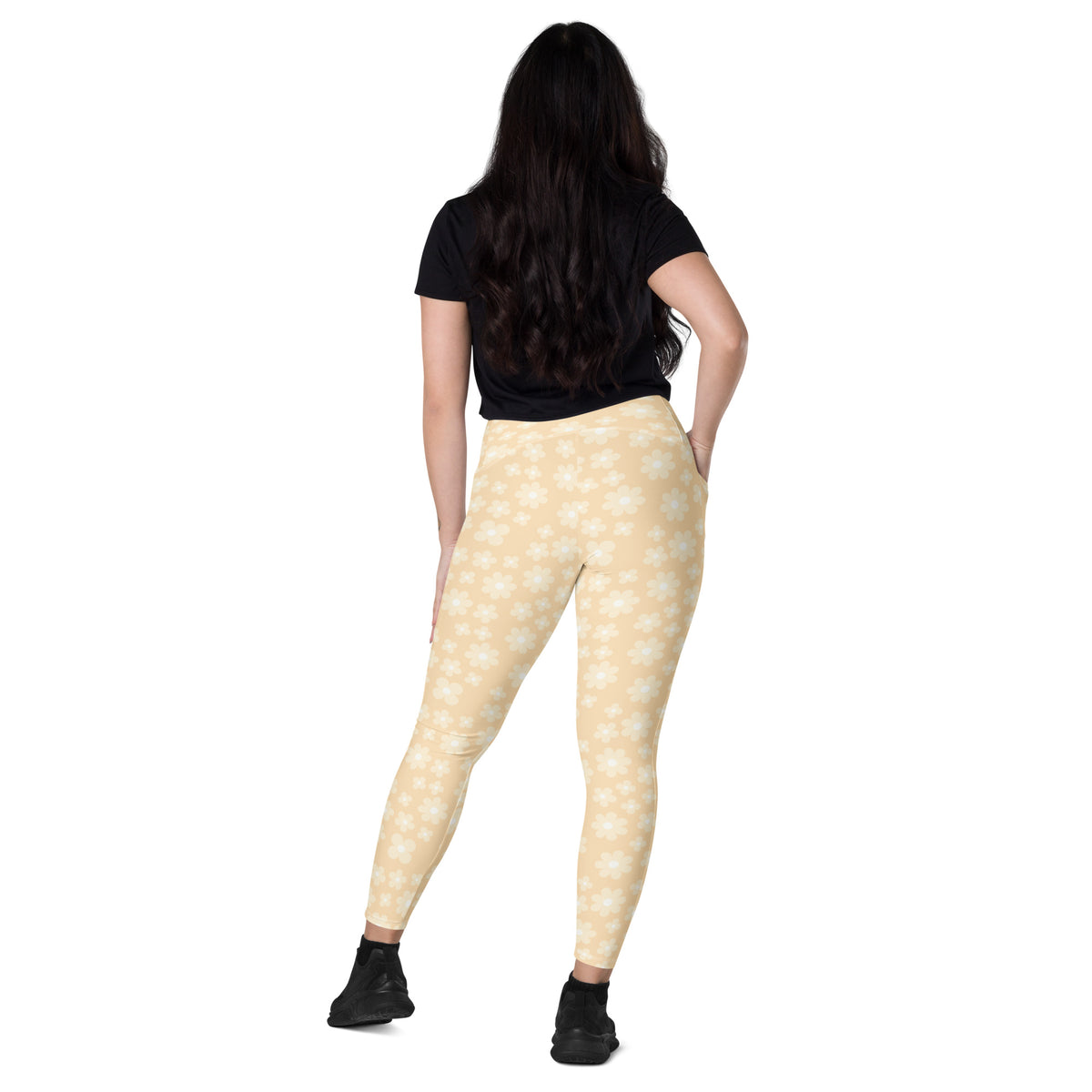 Women’s Light Yellow Daisy Yoga Leggings With Pockets – High-Waisted, Soft Compression Active Pants