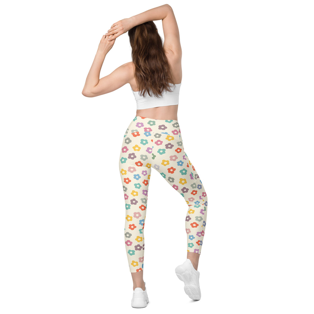 Women’s Colorful Retro Floral Yoga Leggings With Pockets – High-Waisted, Soft Compression Active Pants