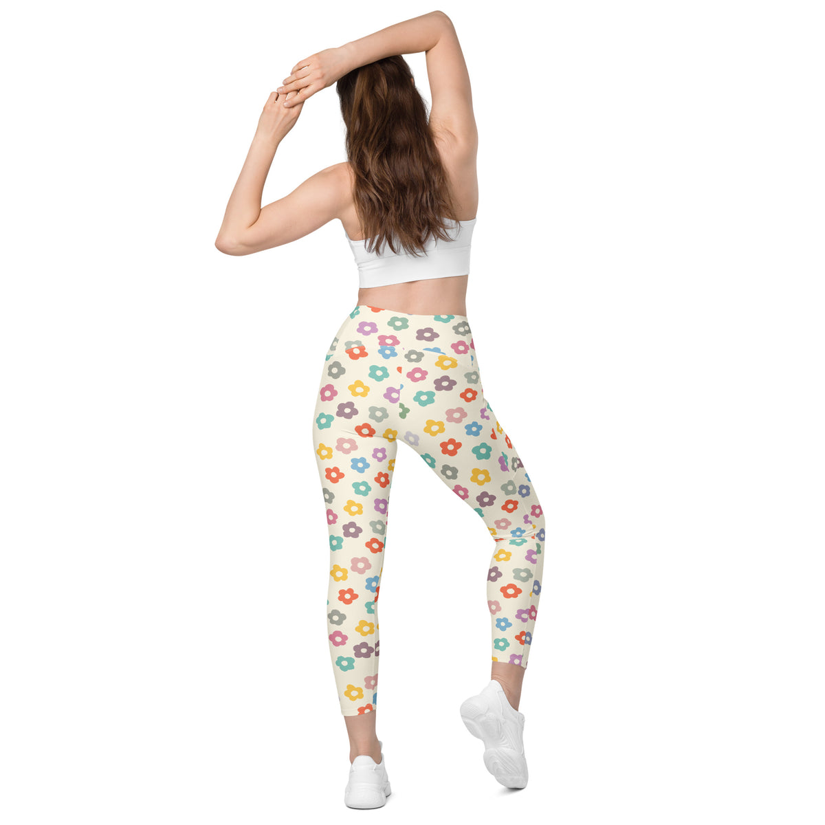 Women’s Colorful Retro Floral Yoga Leggings With Pockets – High-Waisted, Soft Compression Active Pants