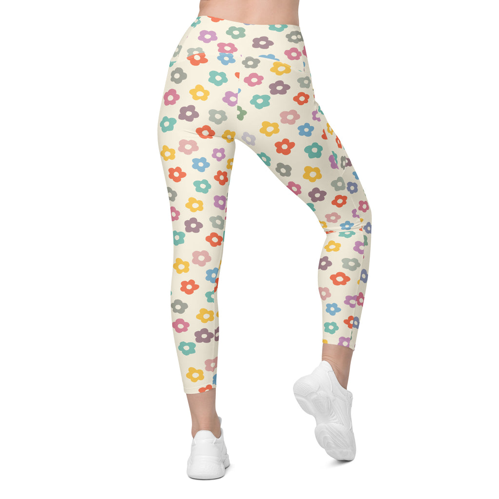 Women’s Colorful Retro Floral Yoga Leggings With Pockets – High-Waisted, Soft Compression Active Pants