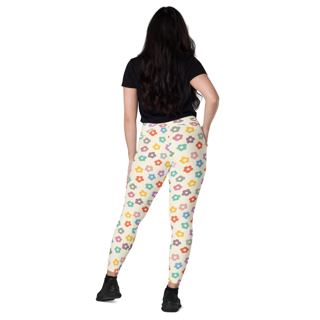 Women’s Colorful Retro Floral Yoga Leggings With Pockets – High-Waisted, Soft Compression Active Pants