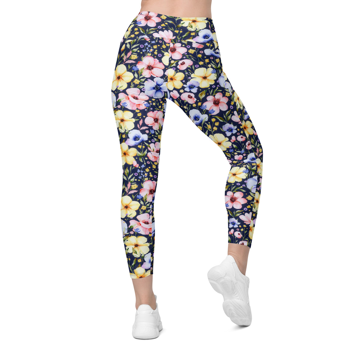 Women’s Watercolor Wildflower Yoga Leggings With Pockets – High-Waisted, Soft Compression Active Pants