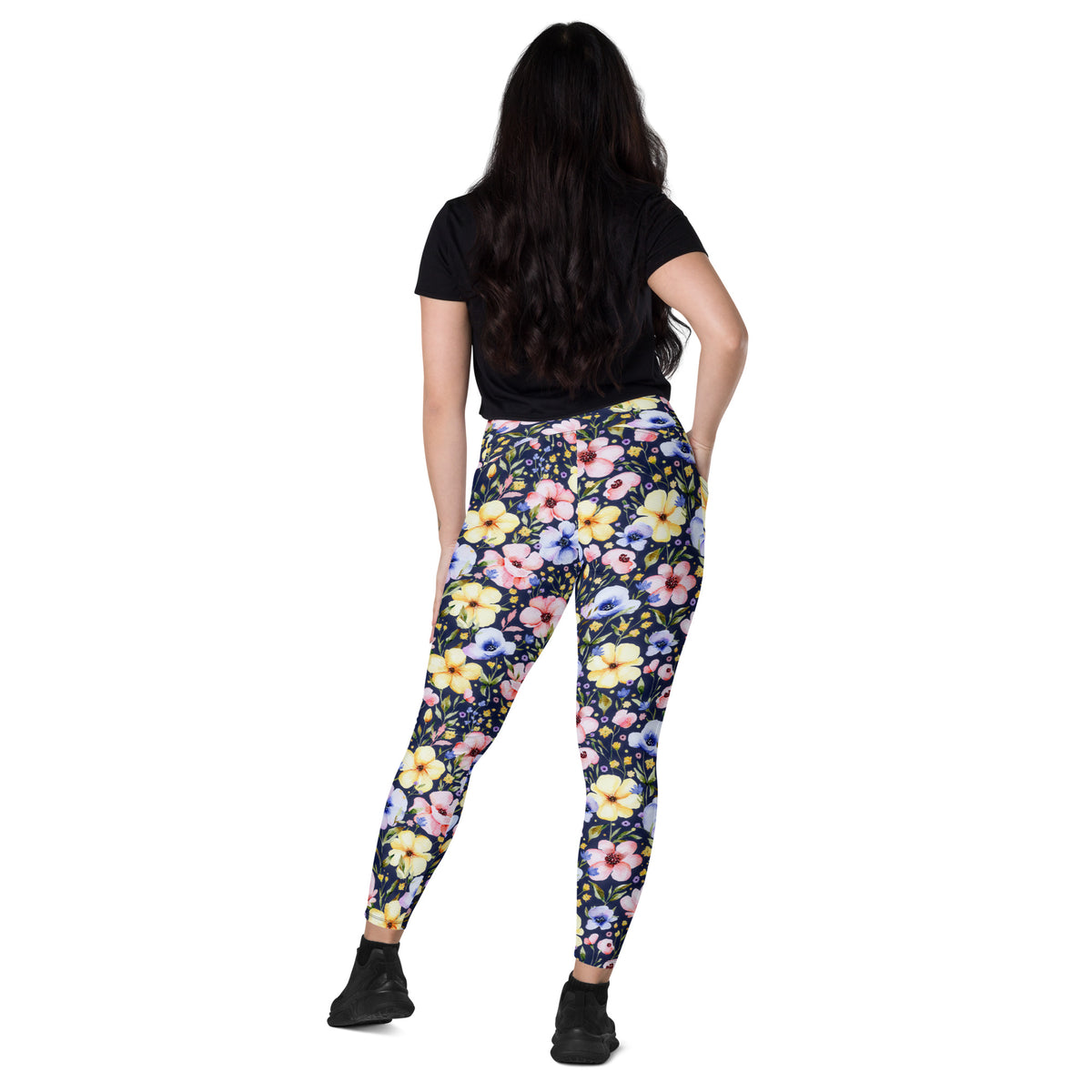 Women’s Watercolor Wildflower Yoga Leggings With Pockets – High-Waisted, Soft Compression Active Pants