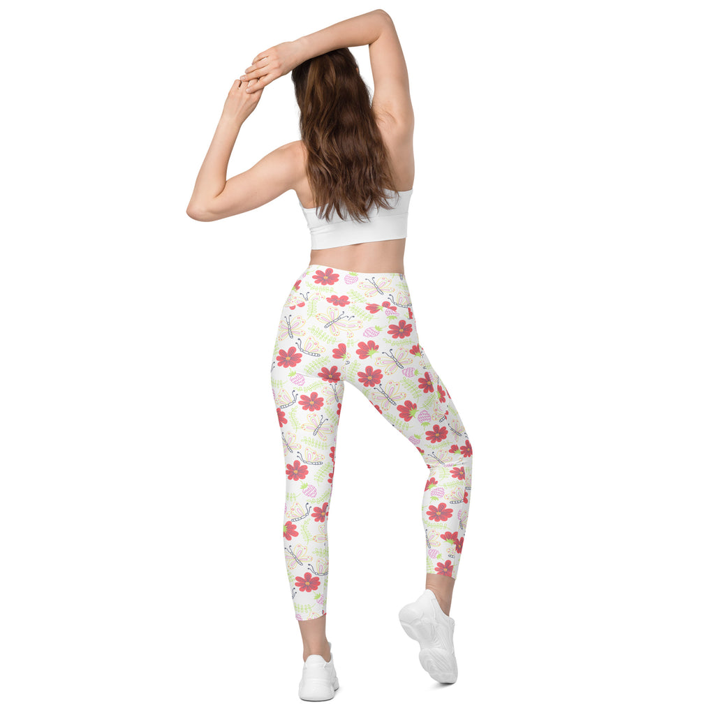 Women’s Butterfly & Floral Yoga Leggings With Pockets – High-Waisted, Soft Compression Active Pants