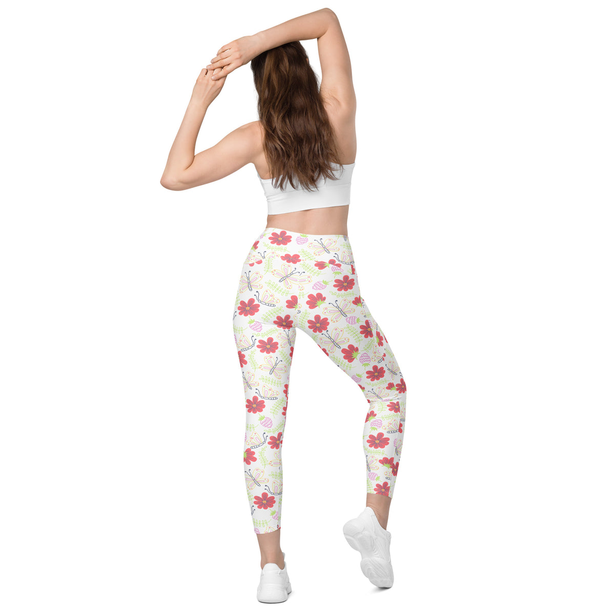 Women’s Butterfly & Floral Yoga Leggings With Pockets – High-Waisted, Soft Compression Active Pants