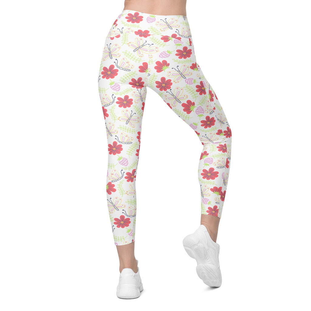 Women’s Butterfly & Floral Yoga Leggings With Pockets – High-Waisted, Soft Compression Active Pants