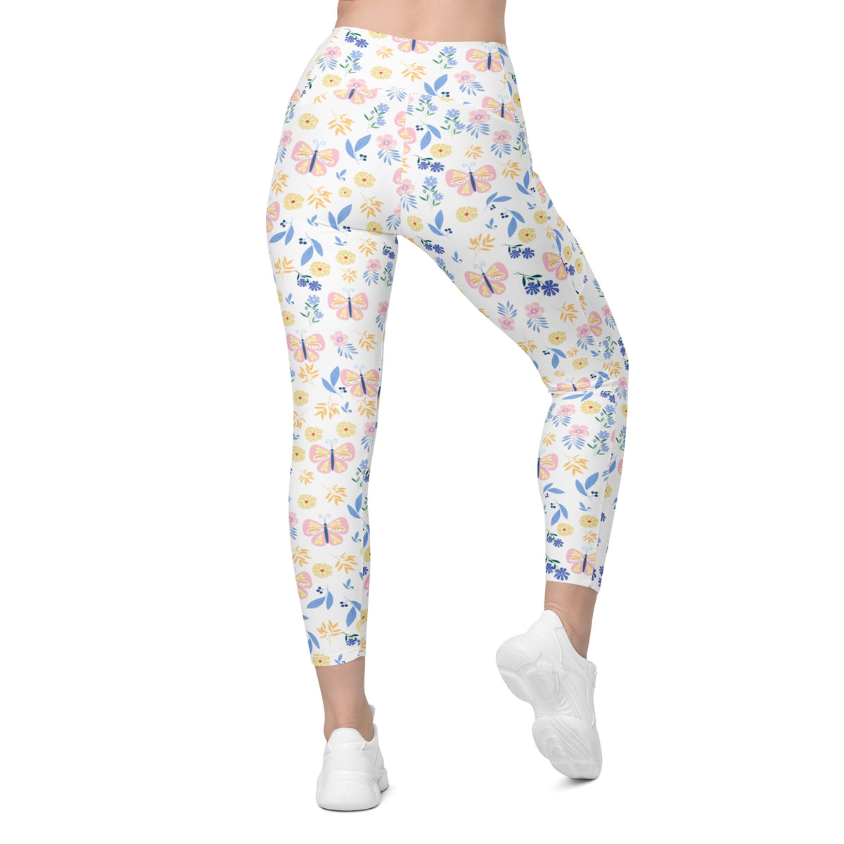 Women’s Butterfly Floral Yoga Leggings With Pockets – High-Waisted, Soft Compression Active Pants