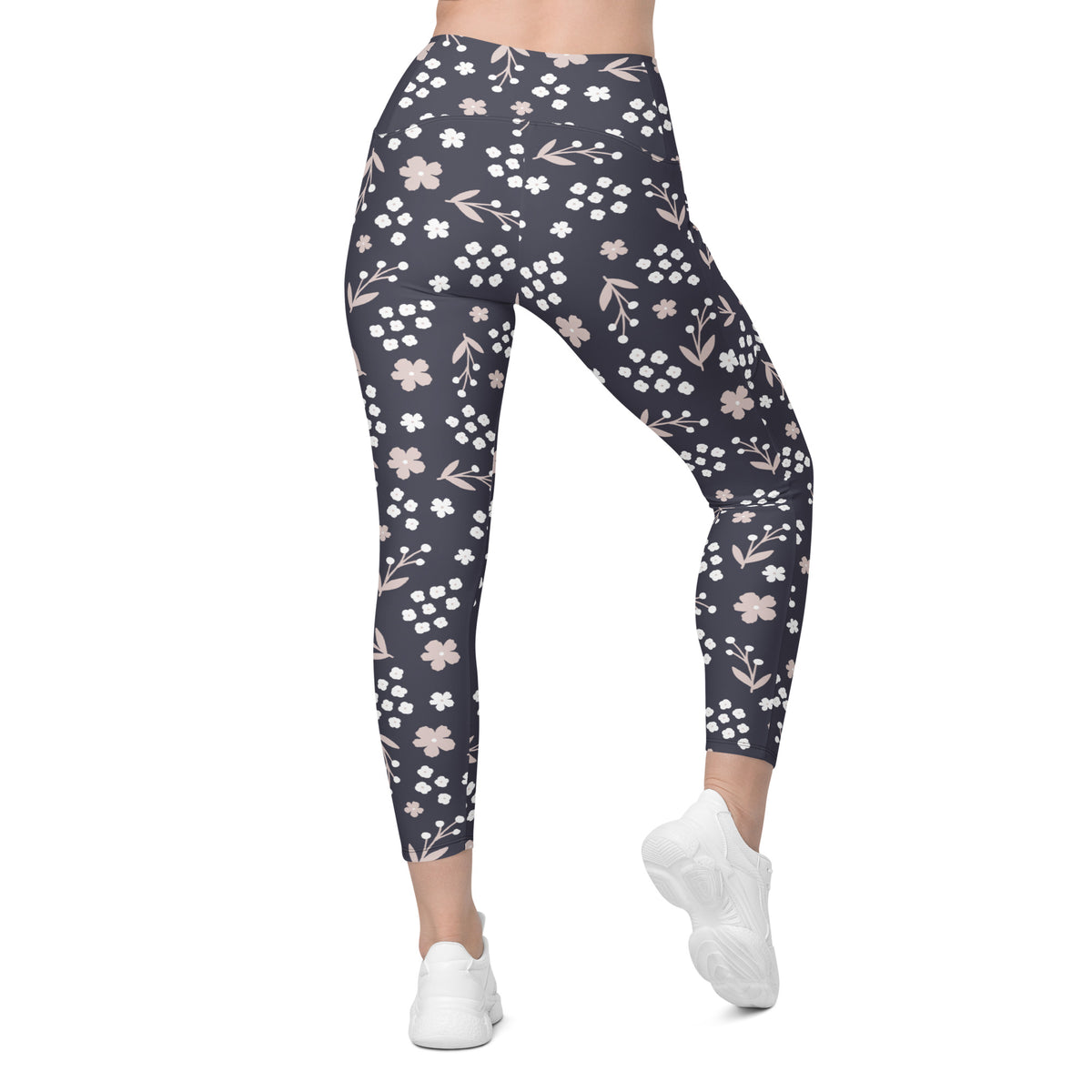 Women’s Dark Floral Yoga Leggings With Pockets – High-Waisted, Soft Compression Active Pants