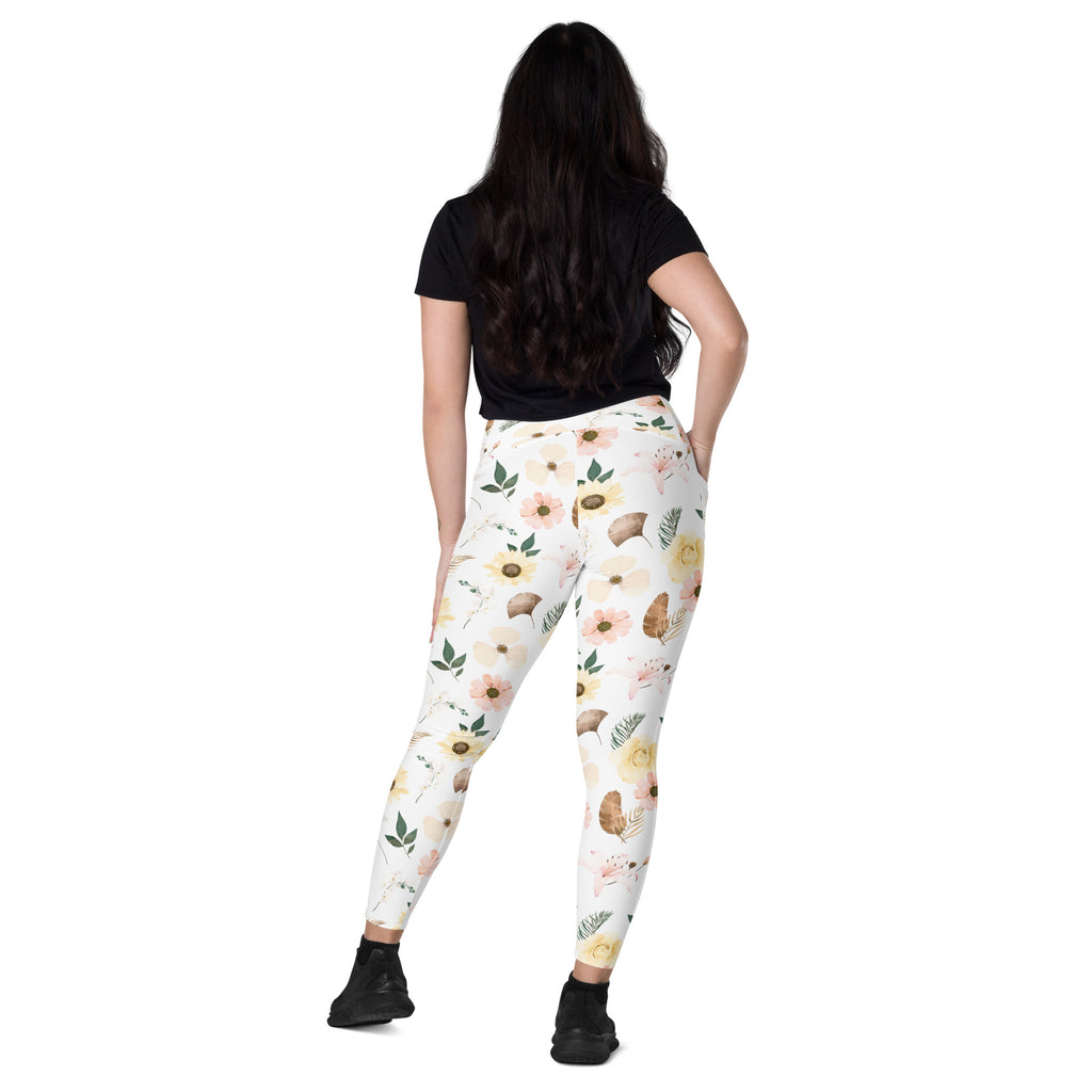 Women’s Sunflower Floral Yoga Leggings With Pockets – High-Waisted, Soft Compression Active Pants