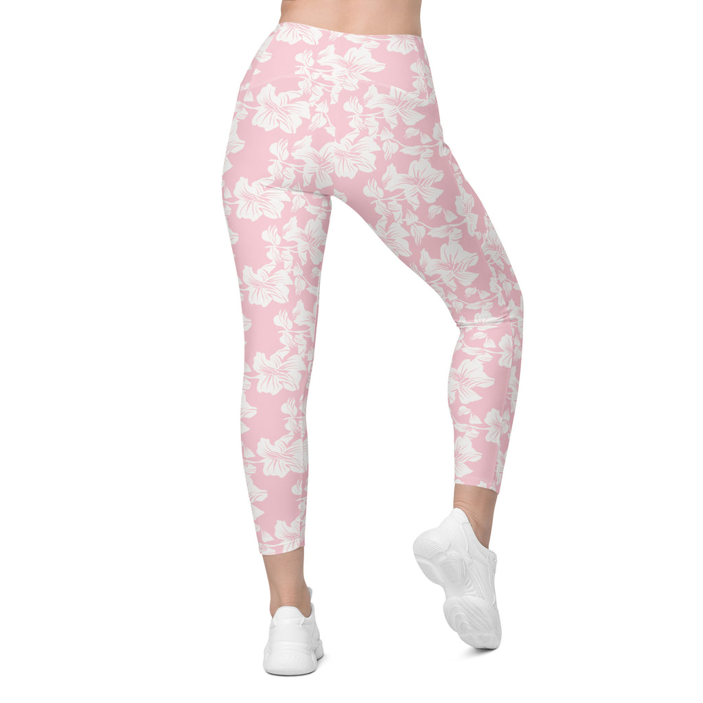 Women’s Pink Lily Yoga Leggings With Pockets – High-Waisted, Soft Compression Active Pants